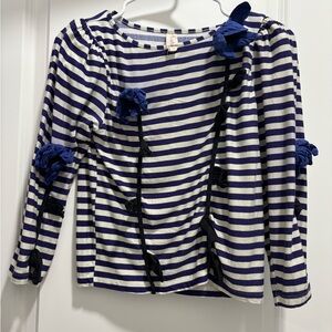 Samantha Pleet Navy and White Striped Top with Blue Floral Accent